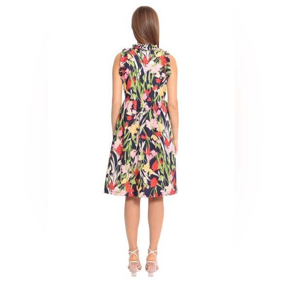 Maggy London Kayla Floral Trapeze Dress navy pink 4 Small Cotton EUC - Picture 13 of 14